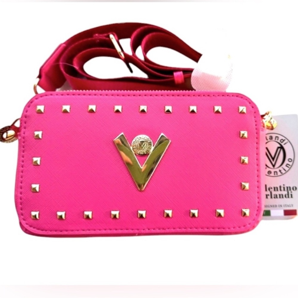 Valentino Orlandi Fuchsia Crossbody Bag with Gold Studs ‘Vegan Leather”